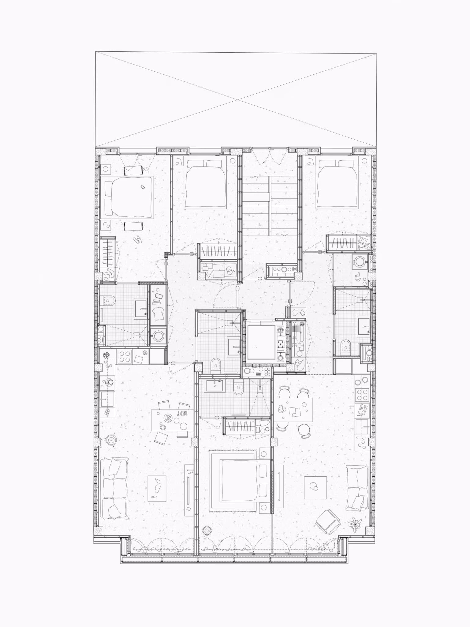 Plano de planta tipo de Sardenya 356 en Barcelona con viviendas organizadas en torno a patios y escalera