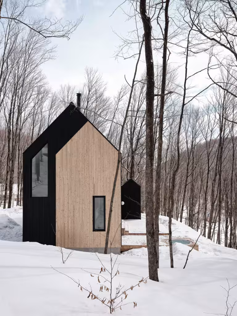 TISSARAOUATA house with a pale timber gable among bare trees and snow