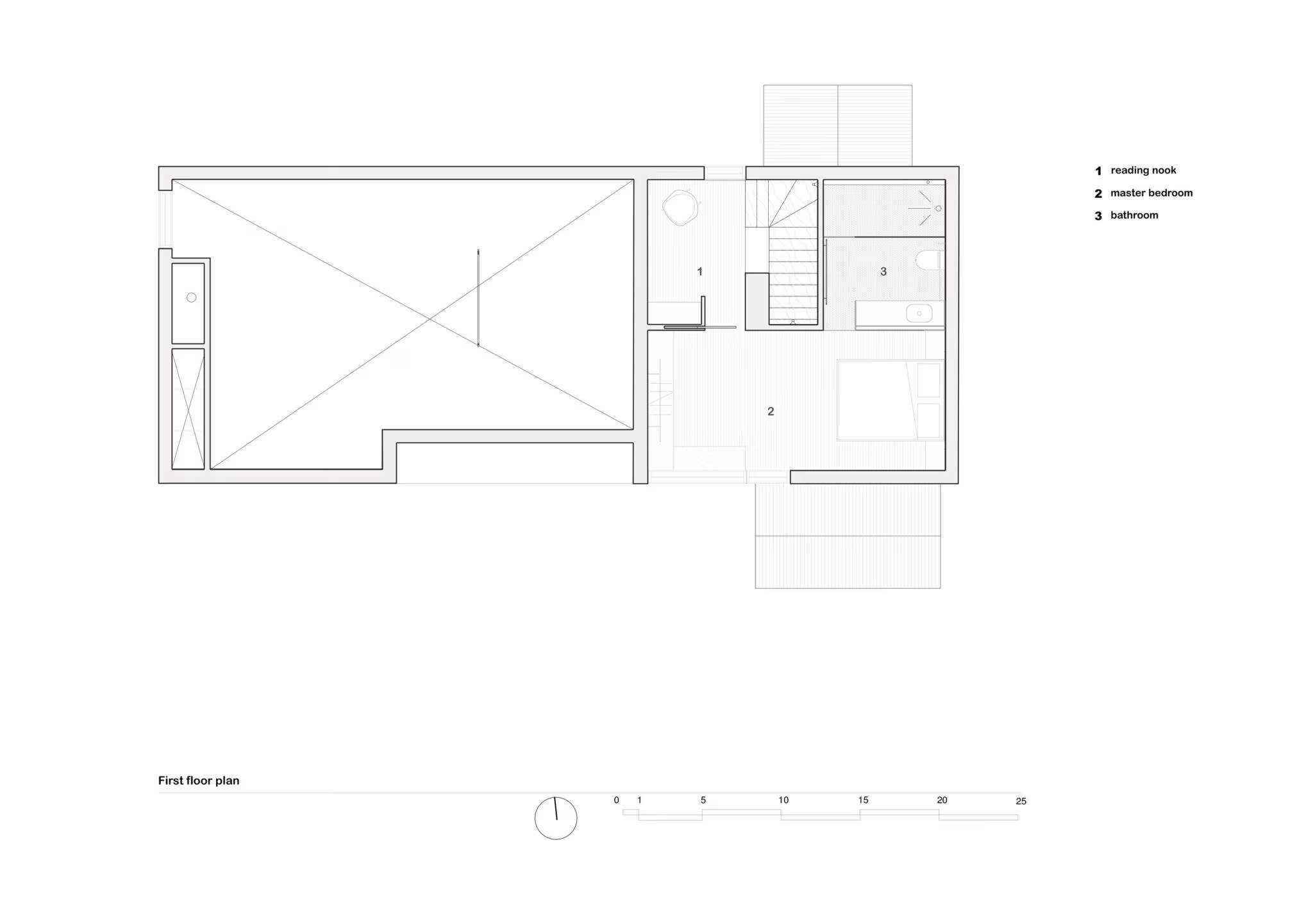 First floor plan of TISSARAOUATA with the double-height void and bedrooms