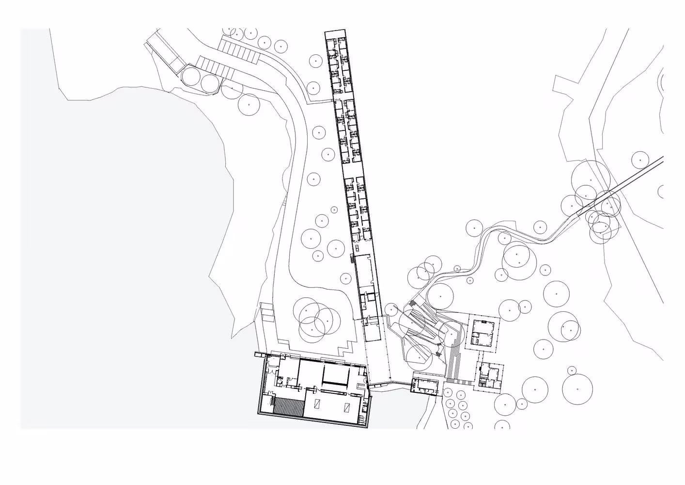 Plano de situación del puente de Bundanon sobre el terreno, con el camino de acceso y el museo