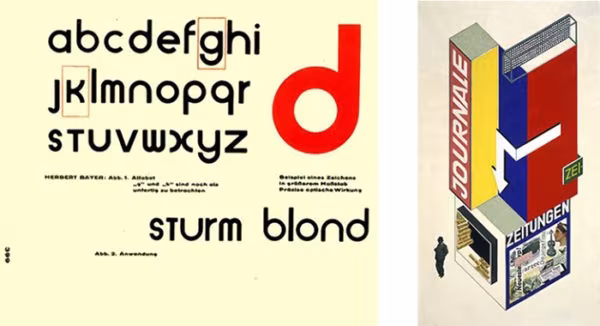 Herbert Bayer's universal alphabet and an axonometric Bauhaus poster in geometric lettering